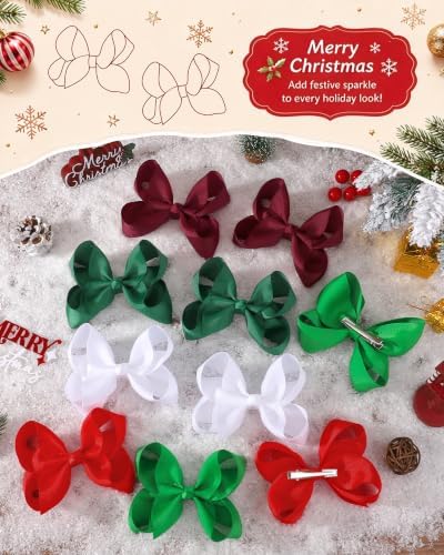 YHXX YLEN 10pcs Christmas Hair Bows for Girls, 4.5 Inch Toddler Bows Clips - Image 5