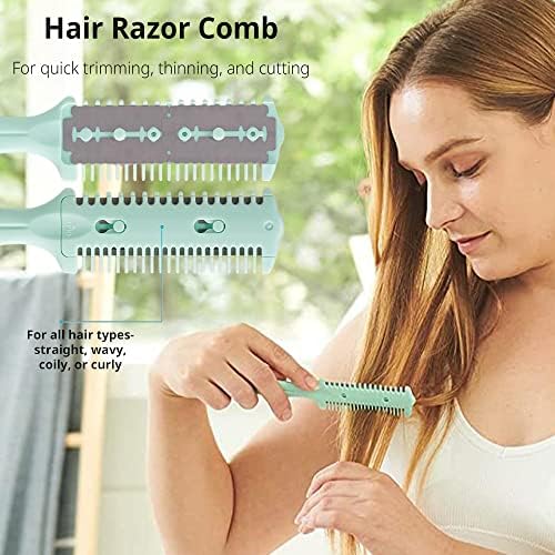 Soft 'N Style Haircut Razor Comb, 3 Pack - Double Sided Razor Hair Styling Scissors Comb, Split Ends Trimmer Styler for Thin and Thick Hair (Green, Metal, F, 3 Count) - Image 3