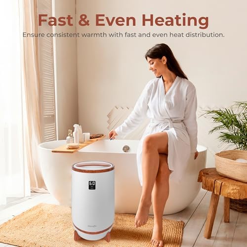 SereneLife Towel Warmer Bucket Style – Portable Blanket Heater with Fragrant Disc Holder, LED Display and Adjustable Timer, Holds 2 Large Towels, Auto Shut-Off, Bathroom Towel Warmer (Cherry) - Image 5