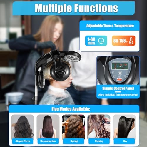 Hair Dryer, Multifunctional Salon Hair Dryer, Freestanding Hair Salon Steamer Hair Color Processor, Adjustable Height, 1.4KW 110V, Black (1400W Black) - Image 3