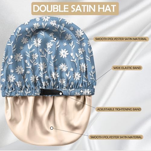 Satin Hair Bonnet Silk Bonnet for Sleeping Double Layer Elastic Adjustable Reusable Cute Aesthetic for Women Girls - Image 4