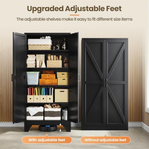 Yizosh Metal Pantry Storage Cabinet Kitchen Cabinet Cupboard 61" H Black - Image 6