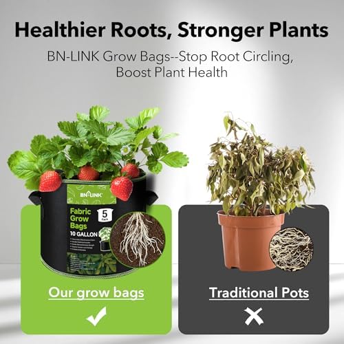 BN-LINK 5-Pack 10 Gallon Grow Bags, Heavy Duty Aeration Fabric Pots with Handles, Thickened Nonwoven Plant Bags for Vegetables, Flowers, Fruits - Image 5