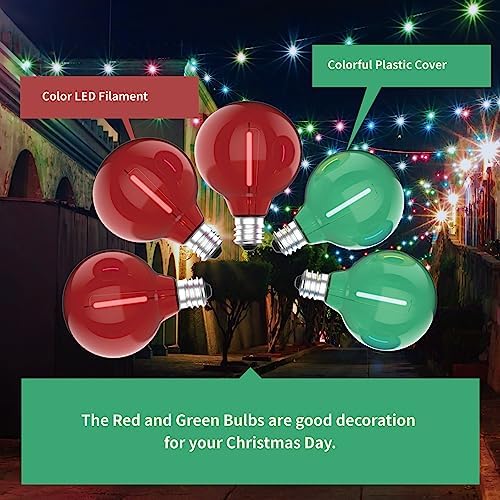 Meconard 25 Pack G40 LED Outdoor String Light Replacement Bulbs, Red Green - Image 5