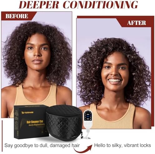TEPENAR Hair Steamer for Deep Conditioning: Upgraded Heat Cap with 10-Level Fast Heating 3 Time Settings for Natural Hair Portable Thermal Steam Cap for Home Hair Treatment - Image 3