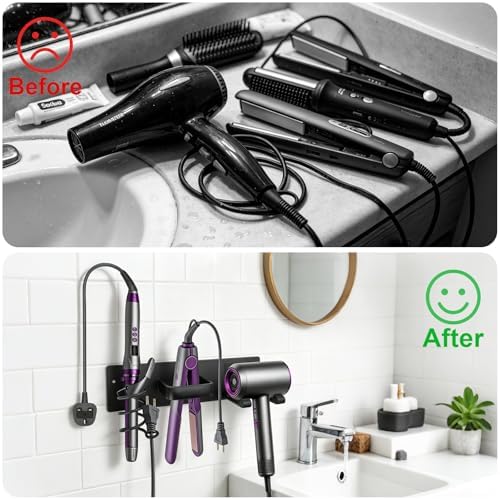 Hair Dryer Holder Wall Mount, Easy Assemble Hair Tool Organizer - Image 4