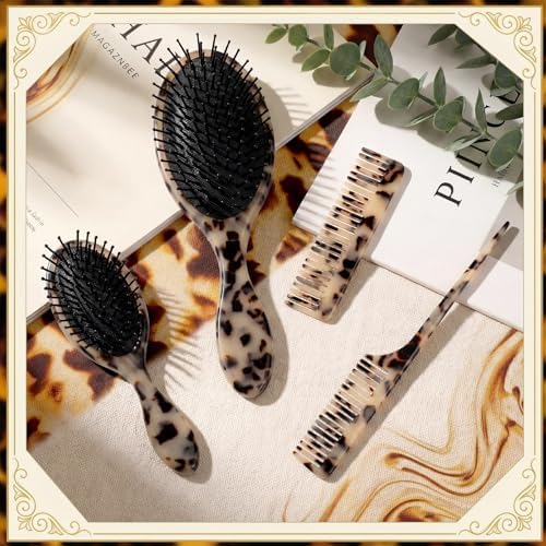 Meanplan Tortoise Shell Hair Comb Set Cellulose Acetate Paddle Detangler Brush Wide Tooth Comb Mini Tail Brushes Kit Grooming Tools for Women Men Thick Thin Curly Wavy Wet Dry Hair Gift (Light) - Image 4