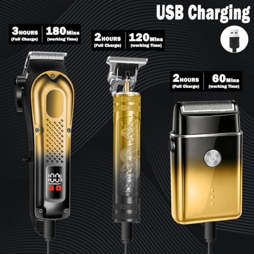 3-in-1 Hair Clippers for Men, Beard Trimmer & Foil Shaver, Golden - Image 4
