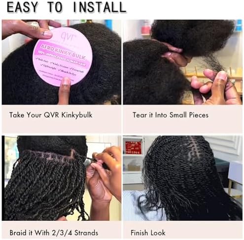 QVR Afro Kinkys Bulk Human Hair for Dreadlock Extensions Repair Locs, Mixed M4/30 Color 22inch Spring Twist Braiding Afro Kinky Human Hair for Locks 50 Gram/Pack - Image 6