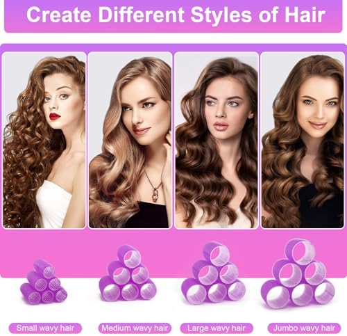 4 Sizes Hair Rollers Set with Clips - 50 Pcs Hair Curlers Rollers for Women, Self Grip Holding Hair Roller for Hair Long Medium Short Bangs Thick Fine Volume Thin, Pink - Image 3