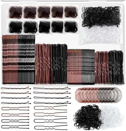 YINGFENG 510Pcs Women Hair Styling Set Bobby Pins U Clips Bun Nets Elastic Hair Ties Brown Black Hair Accessories for Daily Dance Hairstyle by YINGFENG
