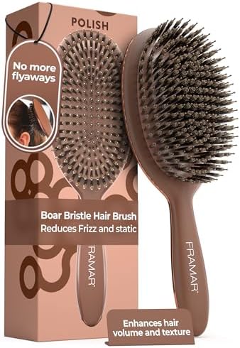 FRAMAR Soft Boar Bristle Hair Brush For Women, Boars Hair Brush For Women by FRAMAR