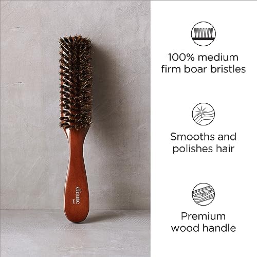 Diane Premium 100% Boar Bristle Styling Brush for Men and Barbers – Medium Bristles for Thick Coarse Hair – Use for Detangling, Smoothing, Wave Styles, Soft on Scalp, Restore Shine and Texture - Image 2