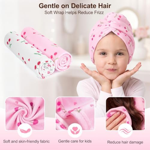 Kids Microfiber Hair Towel Wrap 2Pack Absorbent Hair Drying Turban for Girl - Image 6