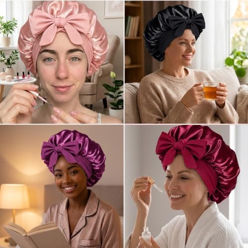 Silk Satin Hair Bonnet for Sleeping Women with Adjustable Tie - Image 5