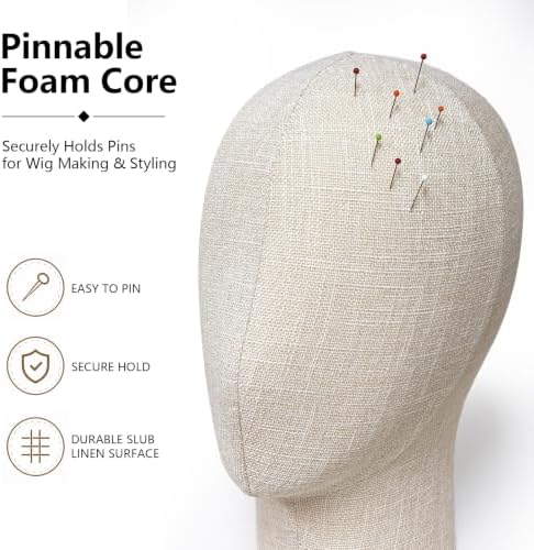 Bamboo Linen Mannequin Head, Pinnable Foam Form for Hats, Wigs and Styling - Image 5