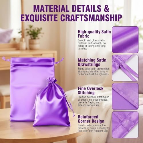 UPSTORE 5Pcs Satin Wig Storage Bags, Drawstring Silk Pouches for Hair - Image 3