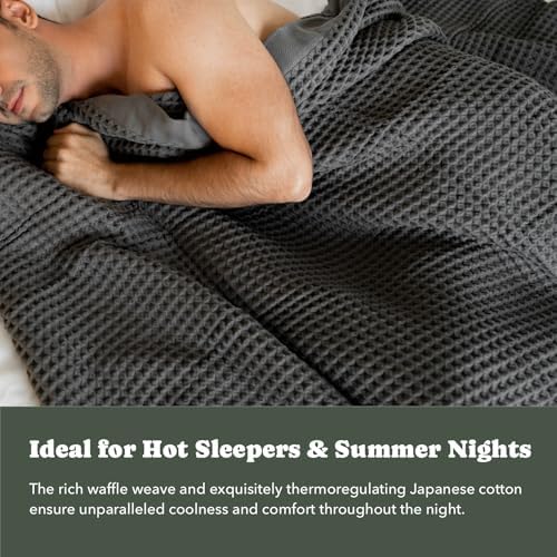 Luxury Organic Japanese Cotton Waffle Towelket Throw Blanket Bedspread for All Sleepers | Soft, Breathable and Thermoregulating (Smoke Grey, 67''x91'') - Image 4