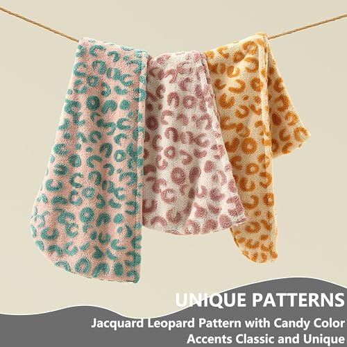 3 PCS Hair Towel Wrap Cute Pastel Floral Print Microfiber Fleece Hair Drying Towel Cap Soft Quick Dry for Women Bath Spa (Leopard) - Image 2