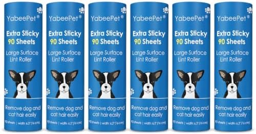 Extra Sticky Large Lint Roller Refills, 6.3", 6 Refills by Yabeepet
