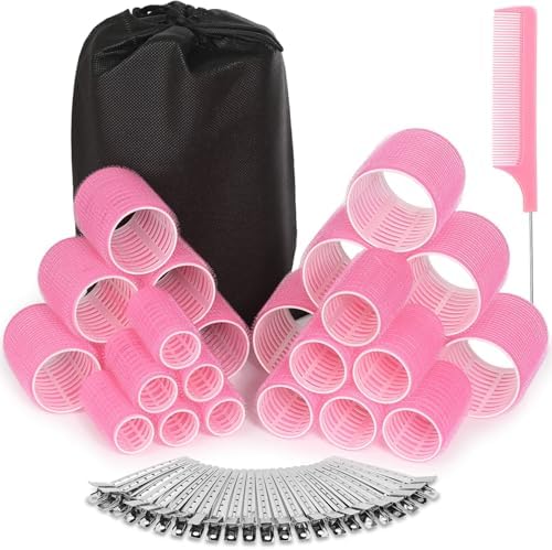 50 Pcs Rollers Hair Curlers Set with 24Pcs Self Grip Hair Rollers 4 Sizes and 24 Pcs Clips for Blowout Look Long Medium Short Thick Hair Volume by selizo