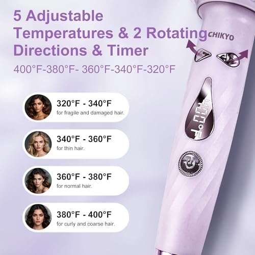 CHIKYO 3 in 1 Multifunctional Hot Tool, Automatic Curling Irons with 2 Ceramic Barrel(1", 1.25") & Hair Straightener Brush, Hair Curler & Straightening Comb, Purple - Image 3