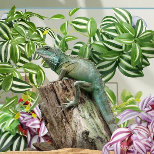 QUOZUO 2 Pack Reptile Plants, Artificial Hanging Plants with Suction Cups, Habitat Decor Plastic Vines Decorations for Bearded Dragons Lizards Snake Geckos Frogs -Purple and Green - Image 7