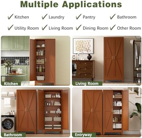 COFaR 5 Tier Metal Kitchen Storage Cabinets, 71" Pantry Cabinet with Doors - Image 6