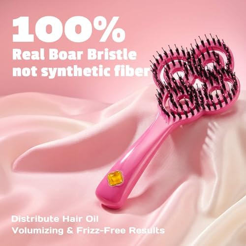 SIMETRA Lucky Hair Brush for Women, 14K Gold Plated Wet Brush Detangling Brush for All Hair Types, Natural Crystal Inlay Boar Bristle Hair brush, Curly Detangler HairBrush for Scalp Massage Gift - Image 2