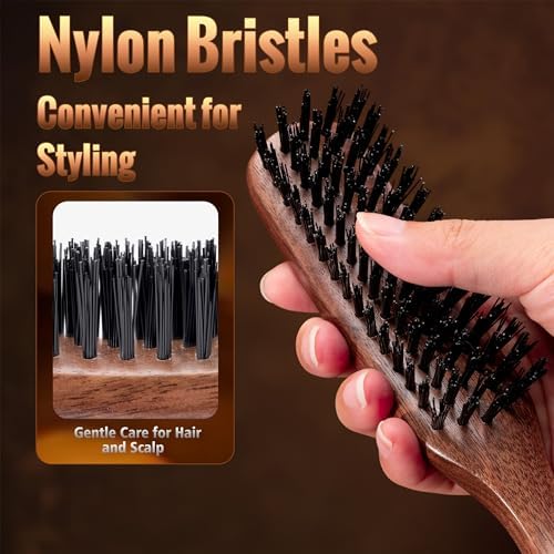 STYLEMATE Hair Brush for Men, Mens Nylon Stiff Bristles Hard Firm Hair Brush for Thick Hair, Slick Back Natural Black Walnut Wooden Handle for Smoothing, Detangling, Styling - Image 2