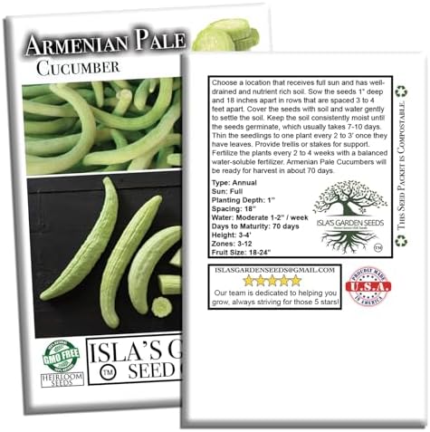 Armenian Pale Green Cucumber Seeds (Cucumis sativus) – 100+ Non-GMO & Heirloom Seeds for Planting, Long Crisp Light-Green Cucumbers for Fresh Eating & Salads, by Isla’s Garden Seeds, Gift Idea - Image 7