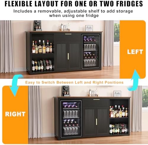 GDLF 70.1" Coffee Bar Cabinet with Fridge Space, Fluted Sideboard,Black - Image 3