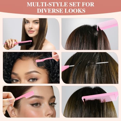 Boar Bristle Slick Back Hair Brush Set to Tame Flyaways & Sleek Styles - Image 7
