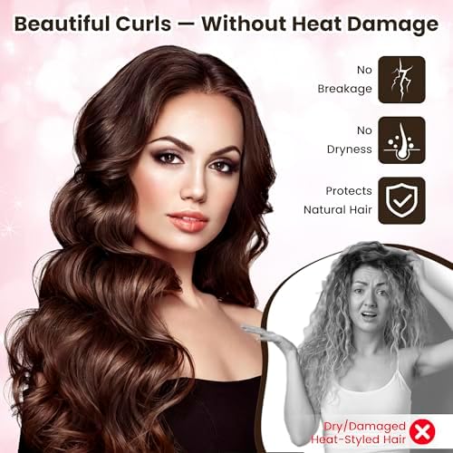 Heatless Curls Overnight, Velvet Heatless Hair Curler Set with Hook Closure – 4 Soft Hair Rollers Blowout Rods + Satin Hair Bonnet for Sleeping, Flexi Rods for Long Hair Women (A - BROWN) - Image 2