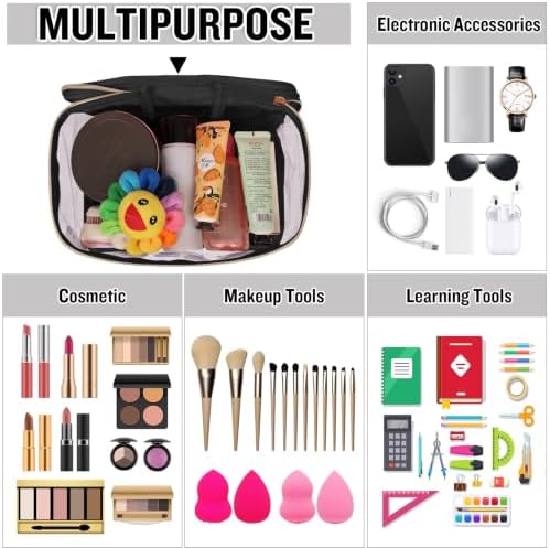 Chenille Letter Clear Makeup Bags Stuff Pouch, Preppy Patch Makeup Bag Zipper with Handle, Transparent PVC & Nylon Waterproof Glitter Cosmetic Handbag Travel Toiletry Storage for Women(STUFF-Black) - Image 6