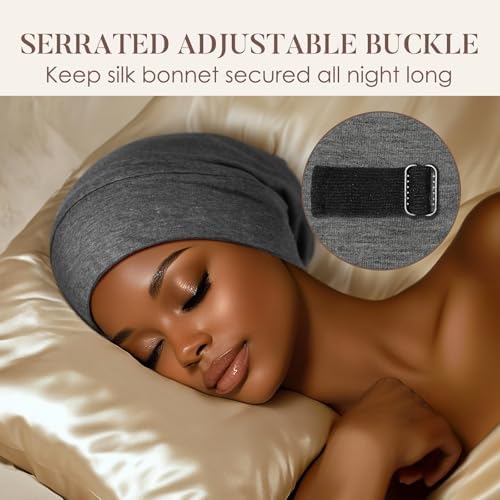 LULUSILK 100% Mulberry Silk Bonnet for Sleeping Women and Men, Dark Grey - Image 4