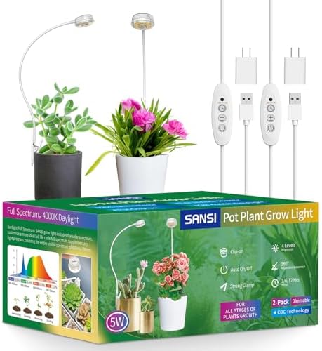 SANSI Grow Lights for Indoor Plants, Pot Clip On LED Plant Light, 5W 2-Pack by SANSI