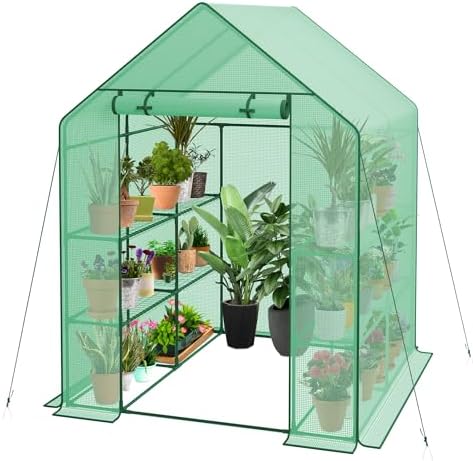JupiterForce Walk-in Greenhouse for Outdoors, 3 Tiers 8 Shelves Portable PE Cover Green House with Anchors and Ropes, Plant Garden Hot House, 57 x 57 x 77 inch by JupiterForce