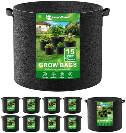 Land Guard 10-Pack Fabric Grow Bags 15 Gallon, Thickened Nonwoven Garden Pots, Growing Bags with Handles, Black by LandGuard