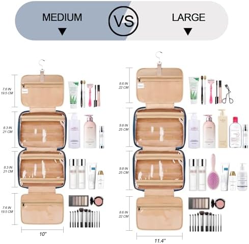 Travel Hanging Toiletry Bag for Women and Men, with 8 Leak Proofing Silicone Bottle Covers, Waterproof Makeup Accessories, Cosmetic Essentials, Toiletries Dopp Kit Set with Jewelry Organizer, Navy - Image 2