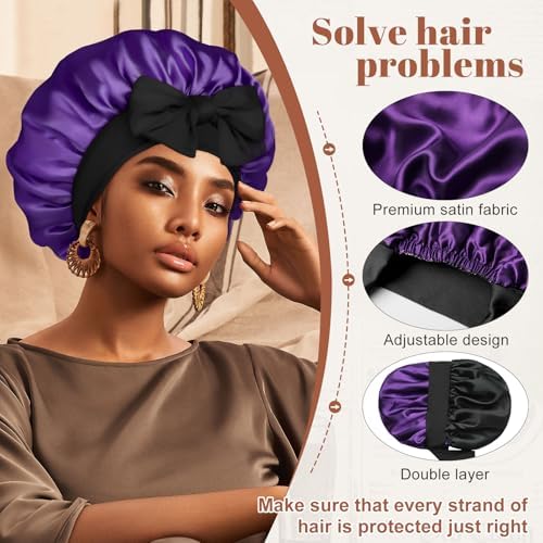 CHLINS Double Layer Satin Bonnet for Sleeping, Hair Bonnet for Curly Hair - Image 4