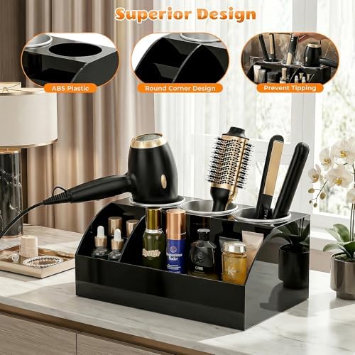 Hair Tool Organizer Countertop, Bathroom Vanity Organizers and Storage, Acrylic Hot Tools Organizer Storage for Hair Dryer, Curling Iron, Brush, Hair Straightener (Black) - Image 5