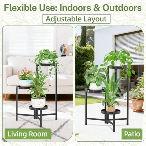 iDavosic.ly Plant Stand Indoor Outdoor, 3 Tier Metal Corner Shelf, Black - Image 6