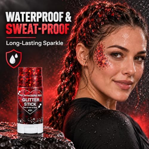 Mysense Red Black Halloween Glitter Stick,Face Hair Body Glitter Stick - Image 5