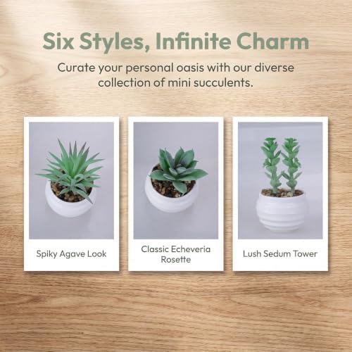 GREENTIME 6Pcs Green Artificial Succulents in Plastic Pots Fake Plants - Image 5