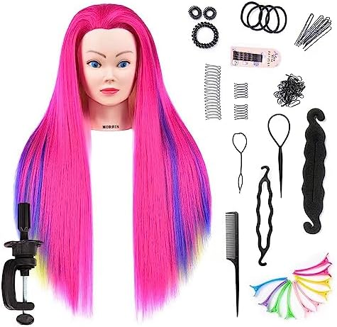 headdoll Training Head 26-28 Inch Mannequin Head Hair Styling Manikin Cosmetology Doll Head Hairdressing for Styling Dye Cutting Braiding Practice Head Synthetic Fiber Hair and Free Table Clamp Stand by headdoll