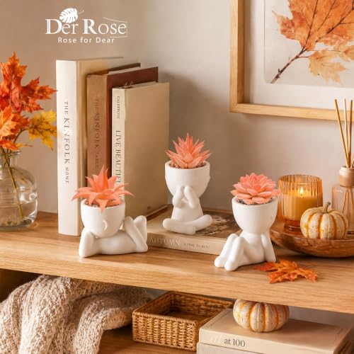 Der Rose 3 Pack Fall Fake Succulents Plants Autumn Room Decor for Bathroom - Image 3