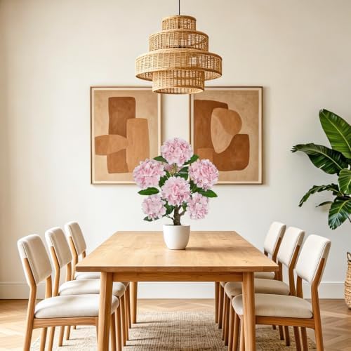 2FT Pink Hydrangea Artificial Flowers Tree Large Real Touch Faux Silk Hydrangea Plants Potted Fake Flower in White Pot for Home Indoor Outdoor Front Porch Garden Entrance Living Room Decor - Image 5