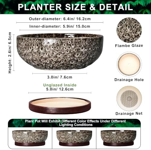 Succulent Pots 6 Inch, Ceramic Bonsai Pots with Tray, White Leopard - Image 2