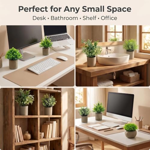 Artificial Potted Plants Set of 5, Realistic Faux Greenery in Cement Pots for Home Office Desk Bookshelf Decor, Small Fake Plants for Indoor Tabletop Decoration - Image 2